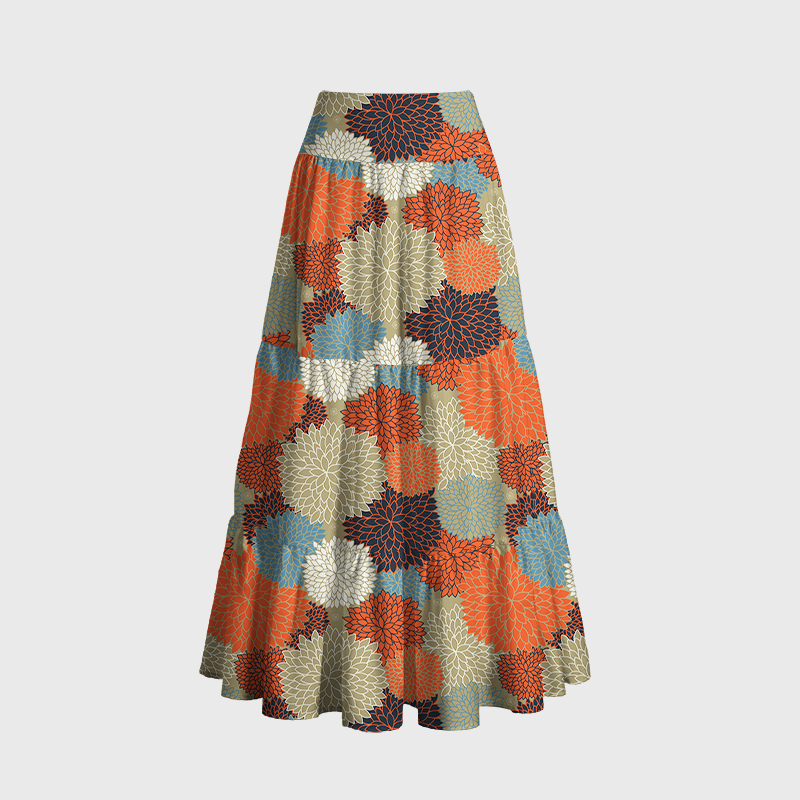 Tokyo-Tiger Autumn Flower Maxi Skirt
