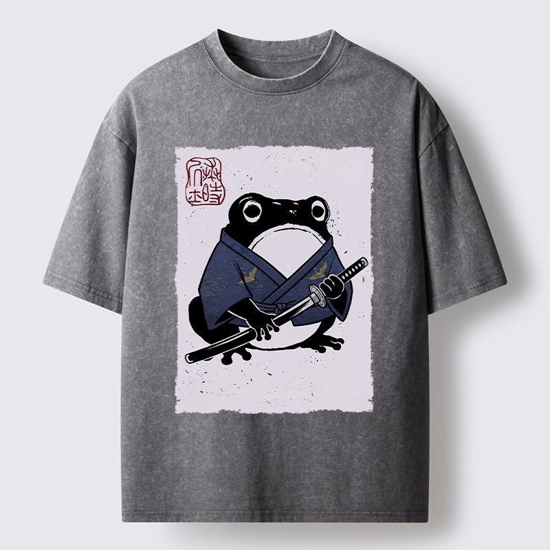 Tokyo-Tiger Samurai Frog Art Washed T-Shirt