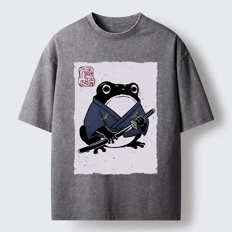 Tokyo-Tiger Samurai Frog Art Washed T-Shirt