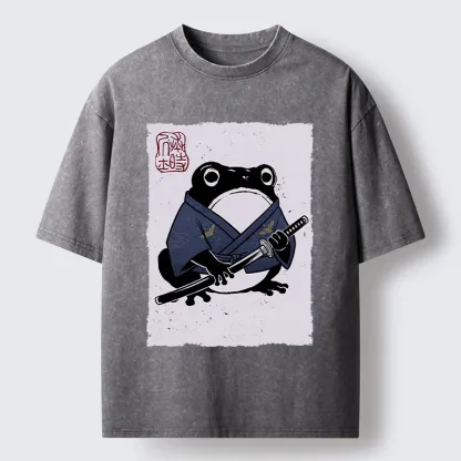 Tokyo-Tiger Samurai Frog Art Washed T-Shirt