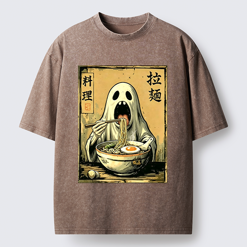 Tokyo‑Tiger Ghost Ramen Meme Washed T‑Shirt