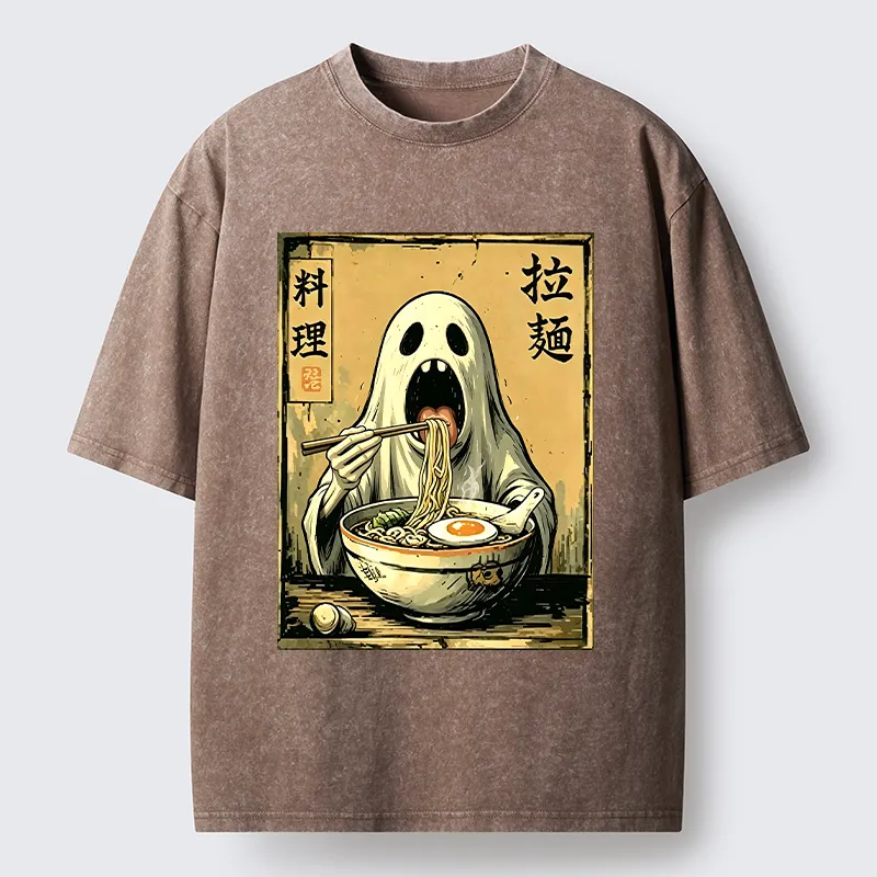 Tokyo‑Tiger Ghost Ramen Meme Washed T‑Shirt