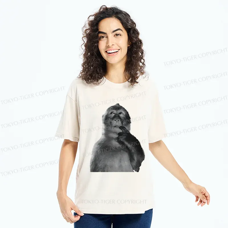 Tokyo-Tiger Thinking Monkey Washed T-Shirt