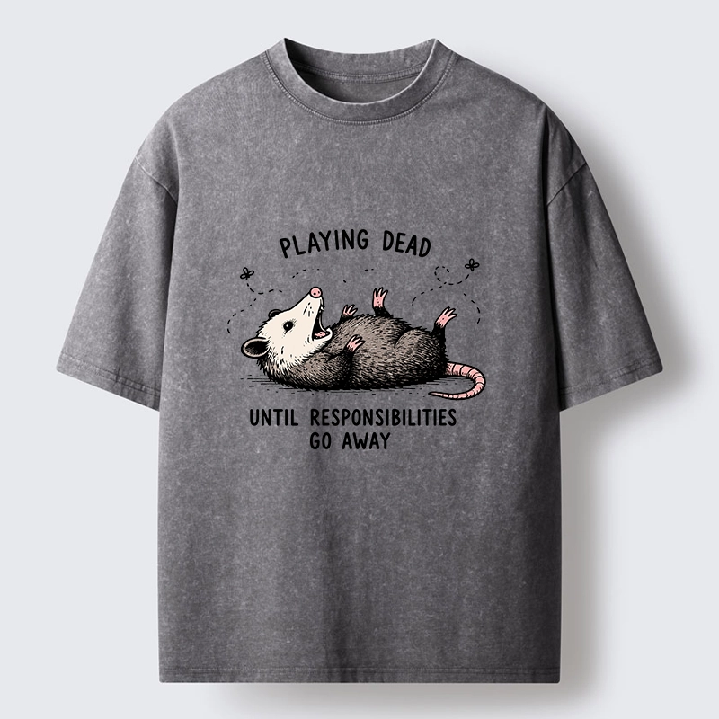 Tokyo‑Tiger Funny Playing Dead Washed T‑Shirt