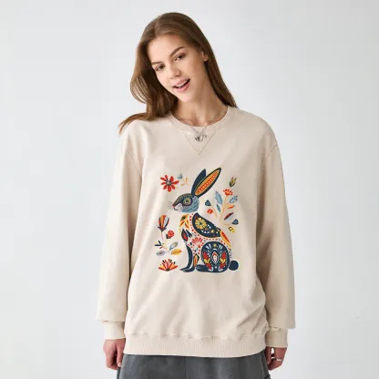 Tokyo-Tiger Folk Hare Bloom Washed Terry Sweatshirt