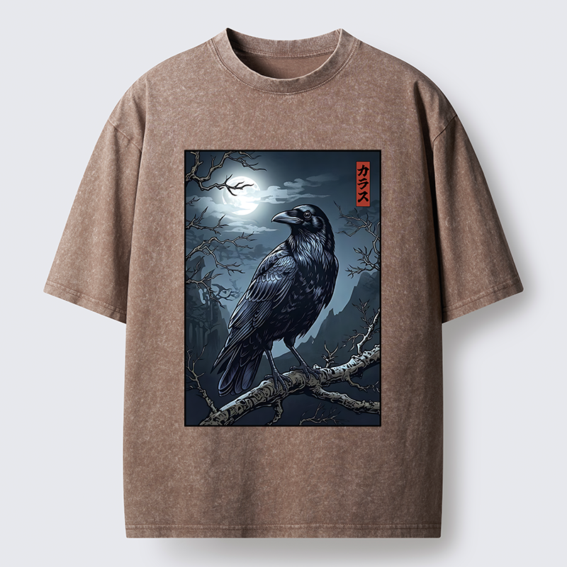 Tokyo-Tiger Full Moon Crow Vibe Washed T-Shirt