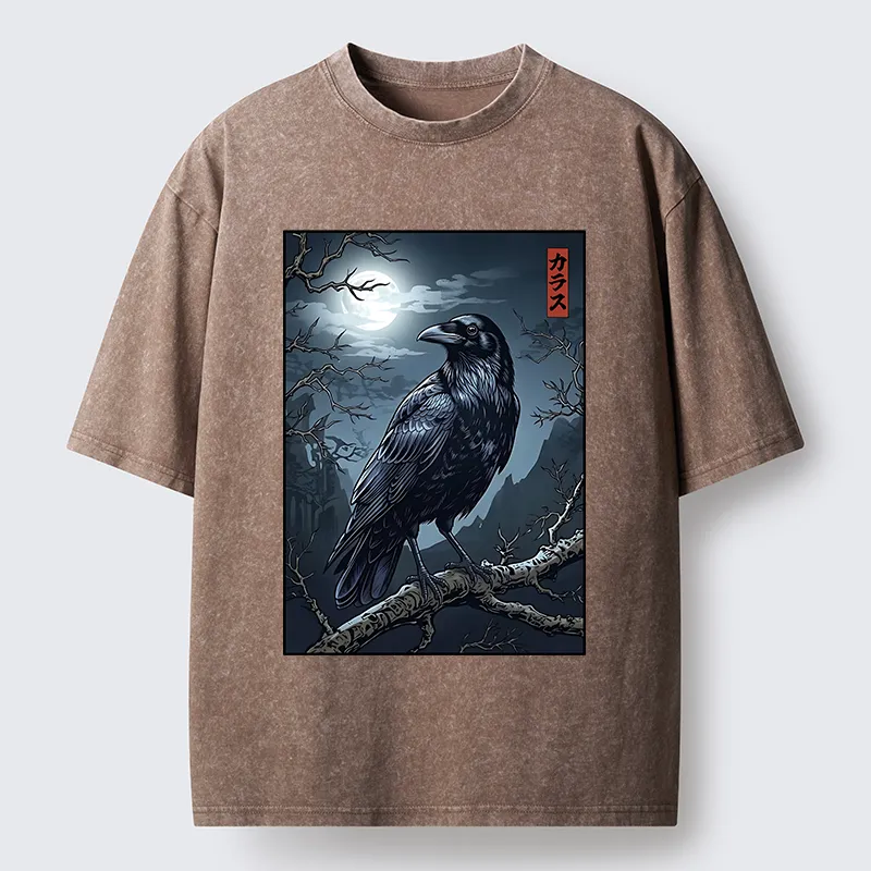 Tokyo-Tiger Full Moon Crow Vibe Washed T-Shirt