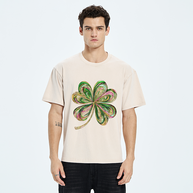 Tokyo-Tiger Lucky Four-Leaf Clover Washed T-Shirt