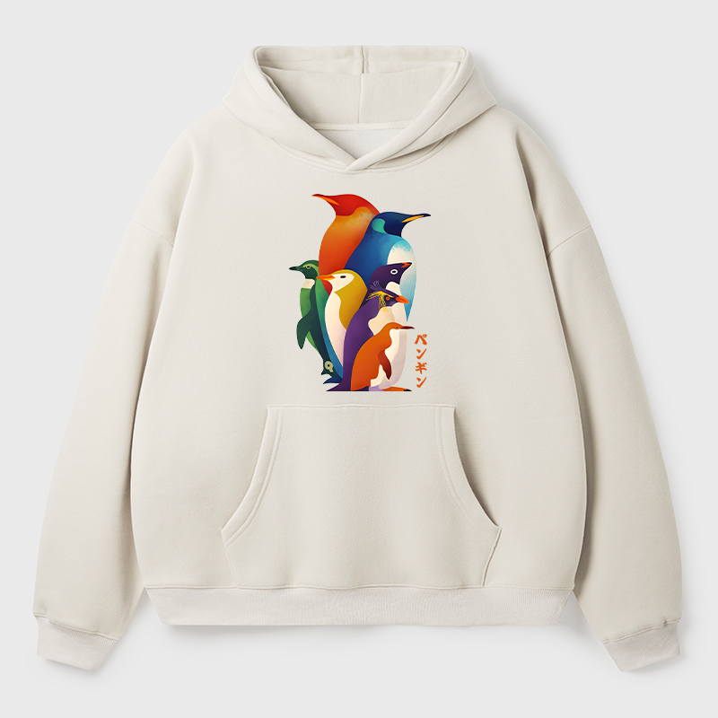 Tokyo-Tiger Cute Multi Tone Penguins Adult Fleece Hoodie