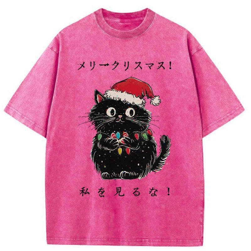 Tokyo-Tiger Black Cat Merry Fluffmas Washed T-Shirt