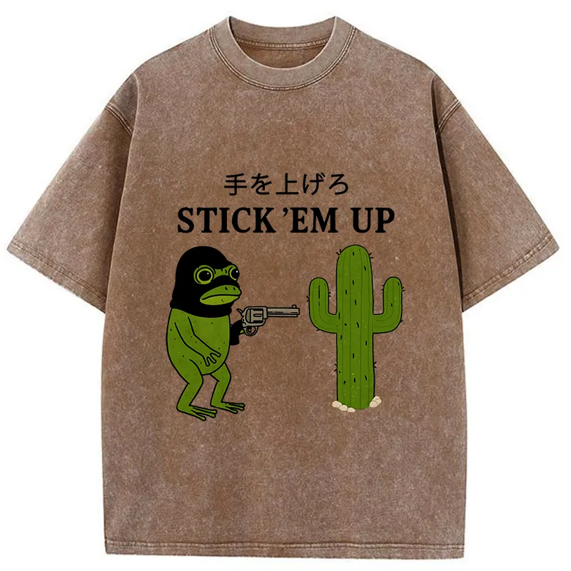 Tokyo-Tiger Stick Em Up Frog Funny Washed T-Shirt