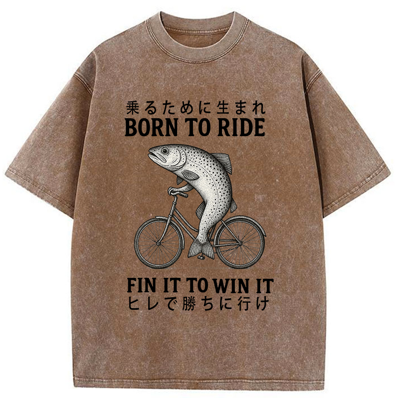 Tokyo-Tiger Born To Ride Funny Fish Washed T-Shirt