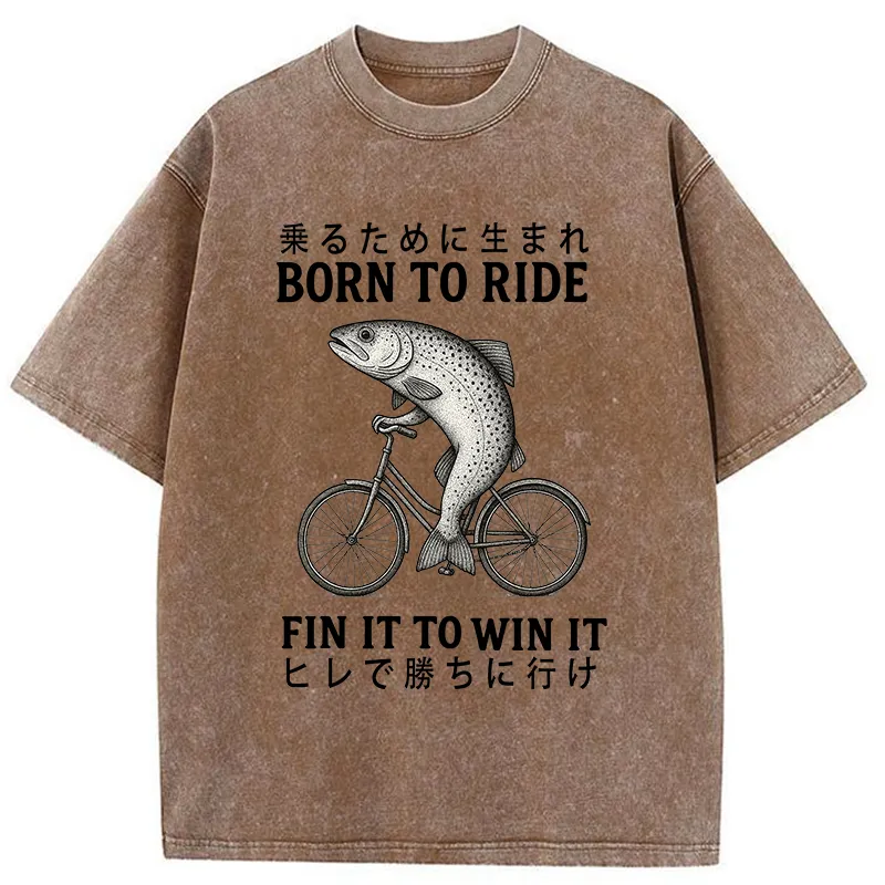 Tokyo-Tiger Born To Ride Funny Fish Washed T-Shirt