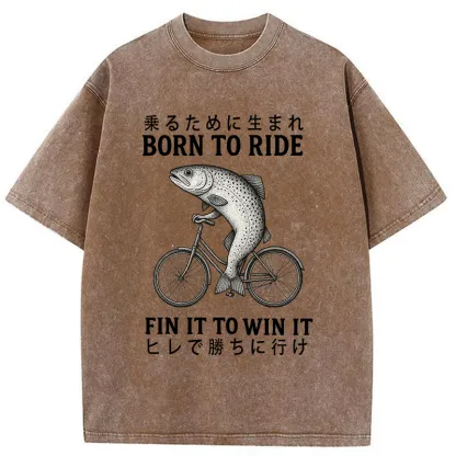 Tokyo-Tiger Born To Ride Funny Fish Washed T-Shirt