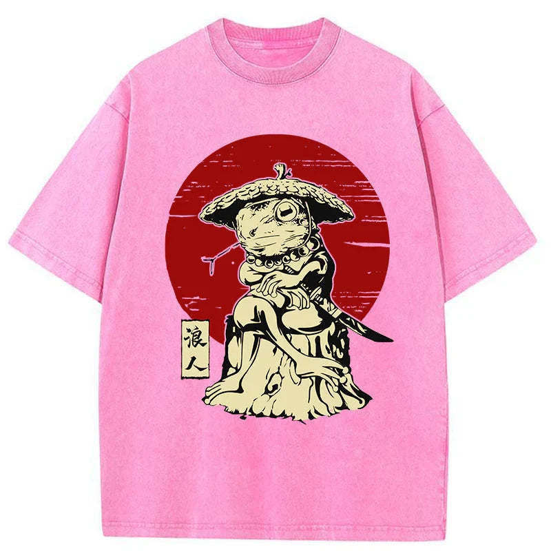 Tokyo-Tiger Rounin Japanese Frog Samurai Washed T-Shirt