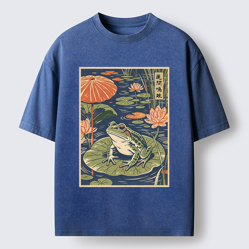 Tokyo-Tiger Frog In Lotus Pond Washed T-Shirt