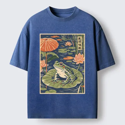 Tokyo-Tiger Frog In Lotus Pond Washed T-Shirt