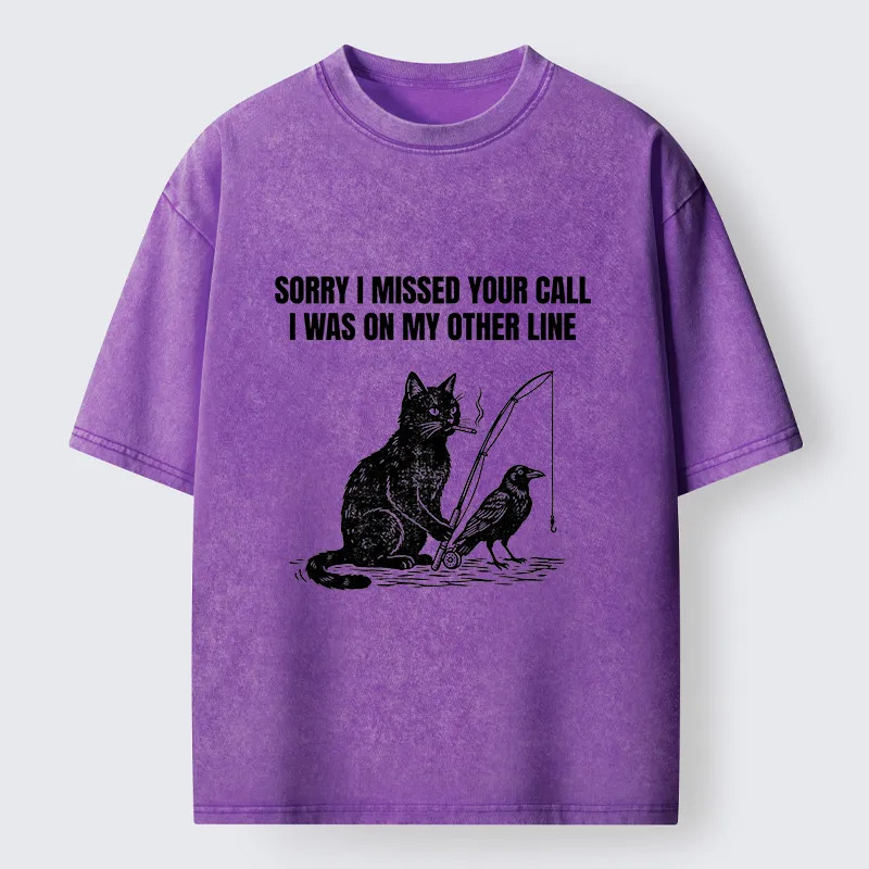 Tokyo-Tiger Funny Cat Fishing With Crow Meme Washed T-Shirt