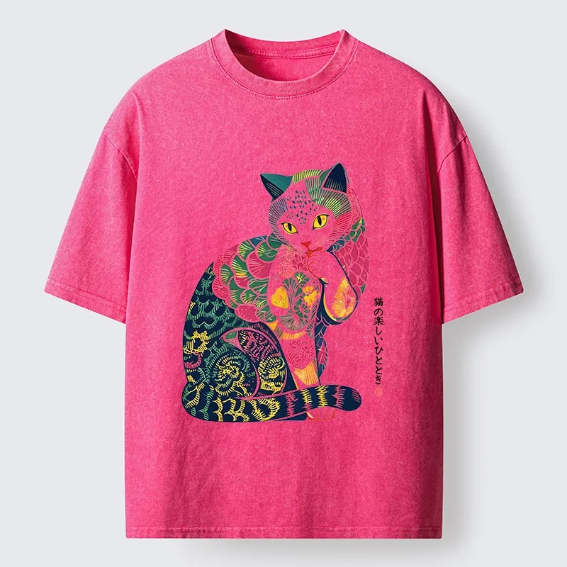 Tokyo‑Tiger Colorful Japanese Cat Washed T‑Shirt