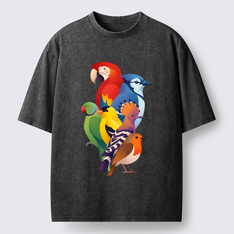Tokyo-Tiger Colorful Bird Washed T-Shirt