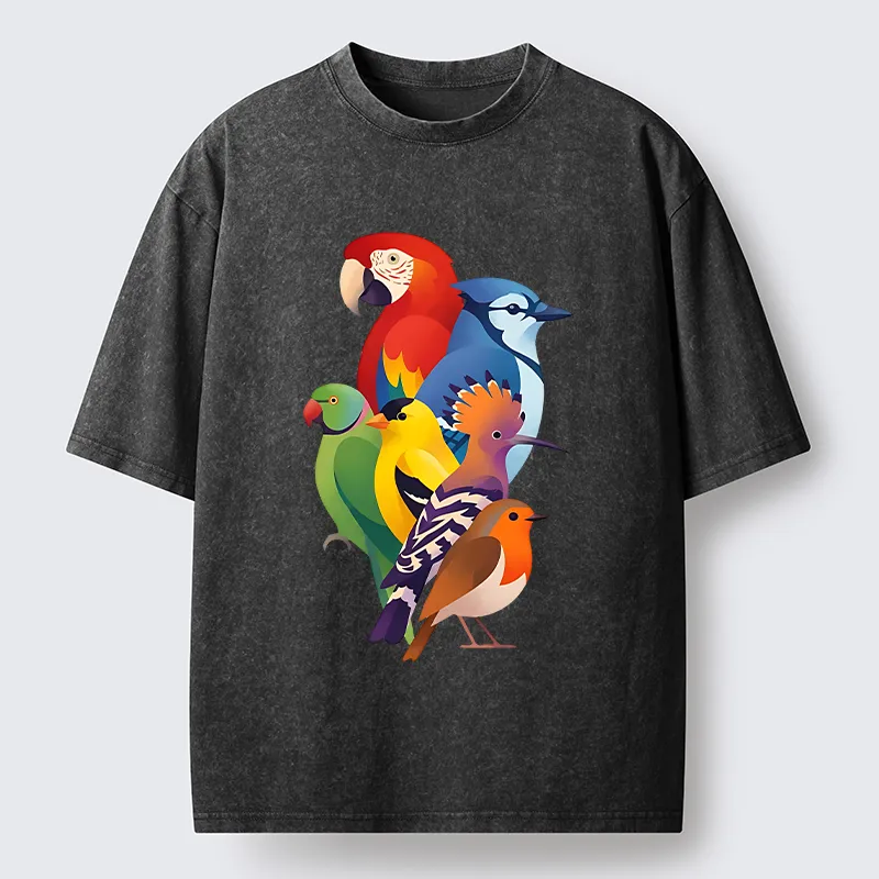 Tokyo-Tiger Colorful Bird Washed T-Shirt
