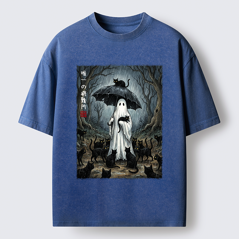 Tokyo‑Tiger Ghost Cat Shelter Washed T‑Shirt