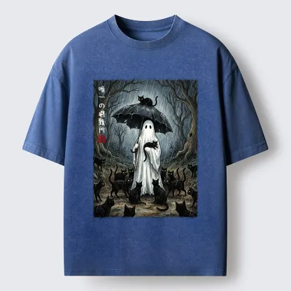 Tokyo‑Tiger Ghost Cat Shelter Washed T‑Shirt