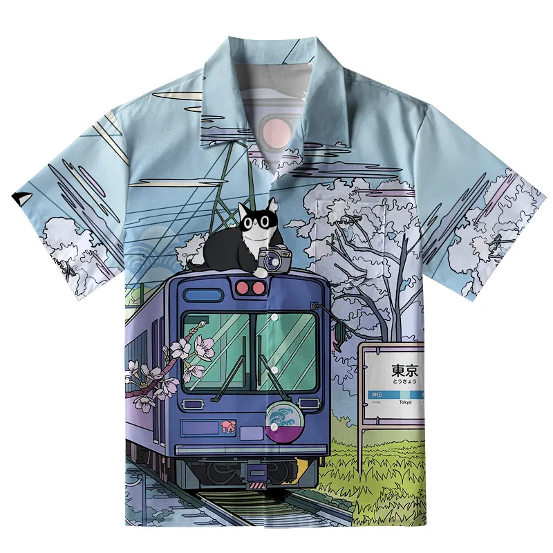 Tokyo-Tiger Black Cat On The Train Aloha Hawaiian Shirt