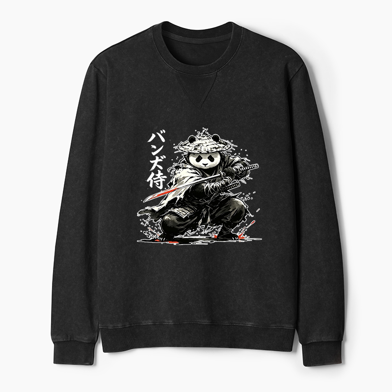 Tokyo-Tiger Panda Samurai Warrior Washed Terry Sweatshirt