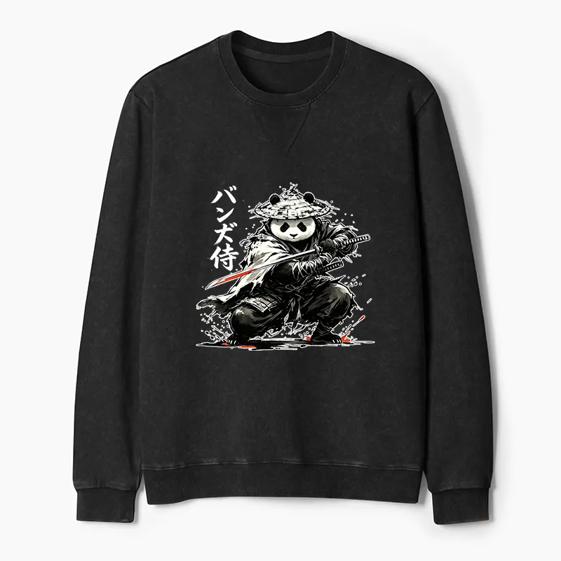 Tokyo-Tiger Panda Samurai Warrior Washed Terry Sweatshirt