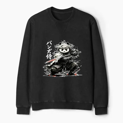 Tokyo-Tiger Panda Samurai Warrior Washed Terry Sweatshirt