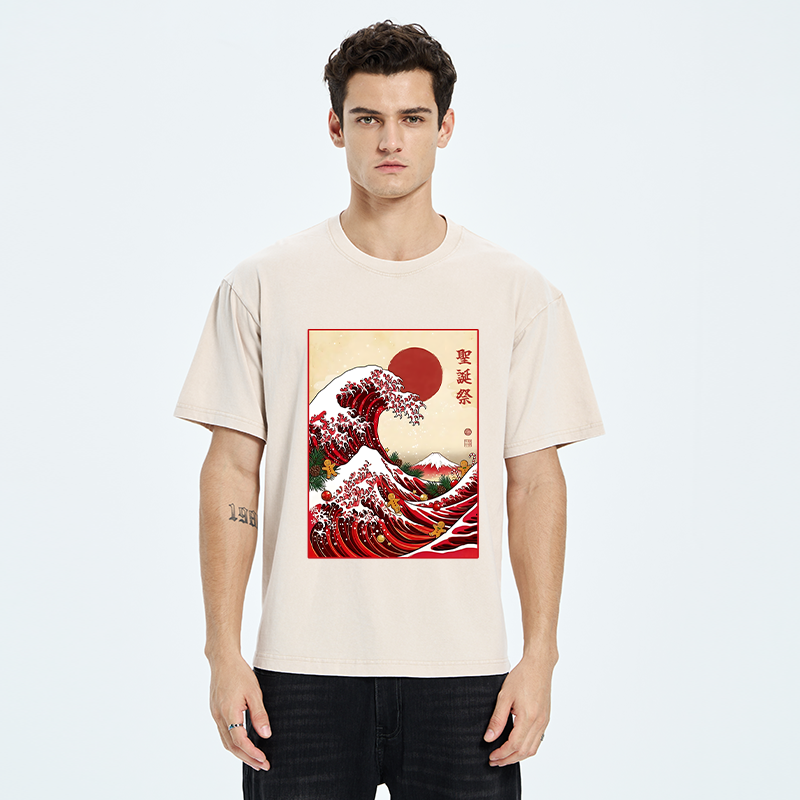 Tokyo-Tiger Gingerbread Surf Christmas Wave Washed T-Shirt