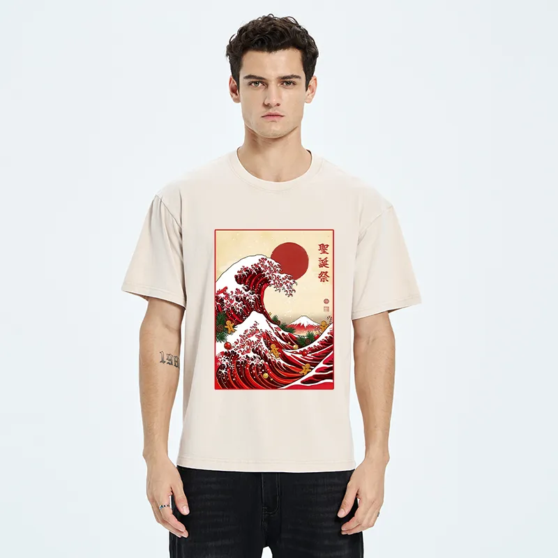 Tokyo-Tiger Gingerbread Surf Christmas Wave Washed T-Shirt