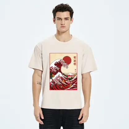 Tokyo-Tiger Gingerbread Surf Christmas Wave Washed T-Shirt