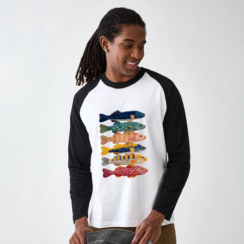 Tokyo-Tiger Colorful Fish Art Collection Raglan Long Sleeve T-shirt
