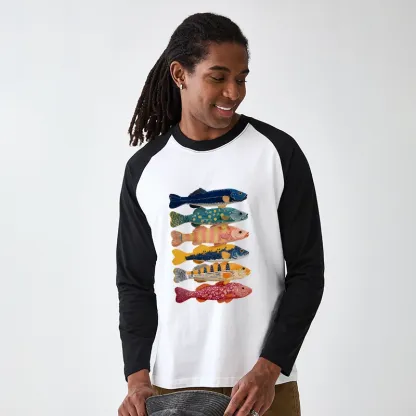 Tokyo-Tiger Colorful Fish Art Collection Raglan Long Sleeve T-shirt
