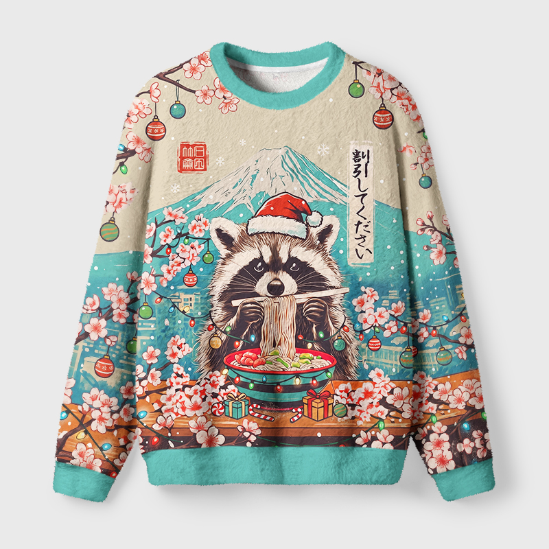 Tokyo-Tiger Please Give Raccoon A Discount Fuzzy Christmas Ugly Sweatshirt