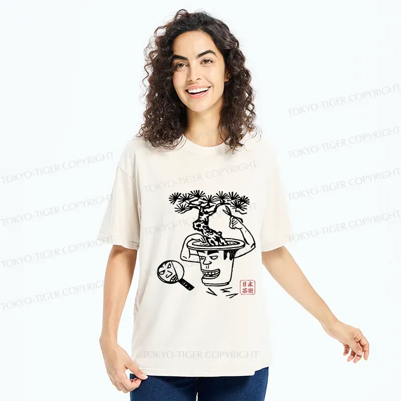 Tokyo-Tiger Potted Plant Funny Washed T-Shirt