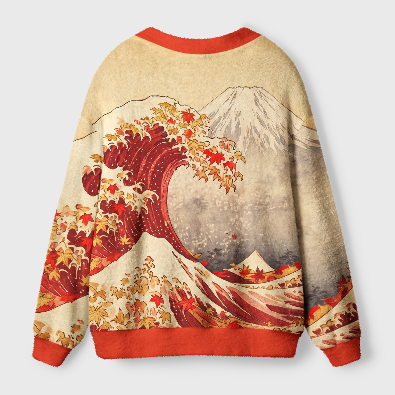 Tokyo-Tiger Crimson Wave Of Autumn Leaves Ugly Cardigan Sweater