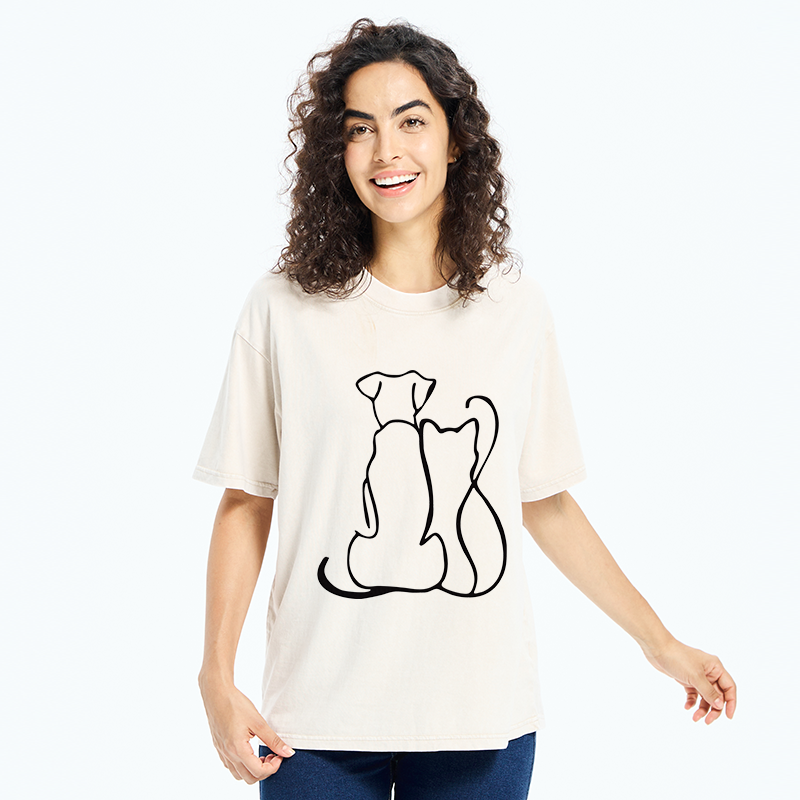Tokyo-Tiger Minimalist Dog And Cat Washed T-Shirt