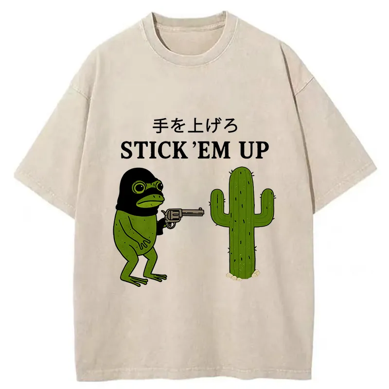 Tokyo-Tiger Stick Em Up Frog Funny Washed T-Shirt
