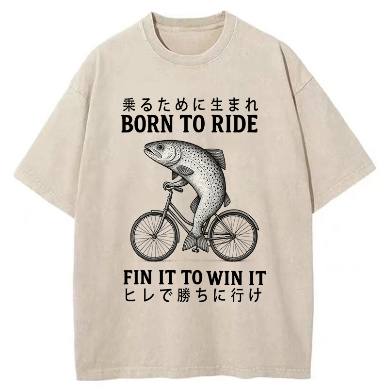 Tokyo-Tiger Born To Ride Funny Fish Washed T-Shirt