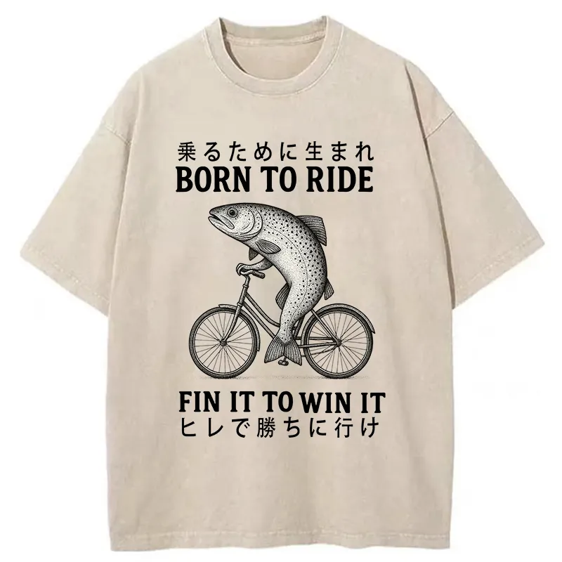 Tokyo-Tiger Born To Ride Funny Fish Washed T-Shirt