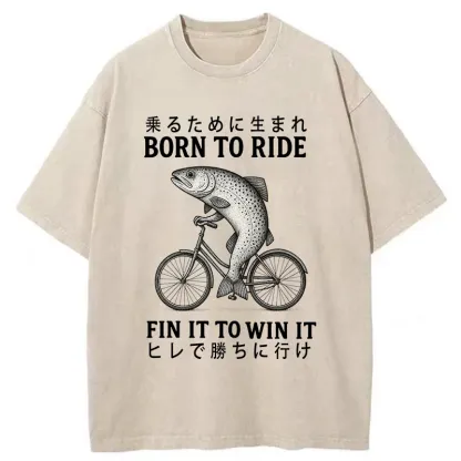 Tokyo-Tiger Born To Ride Funny Fish Washed T-Shirt