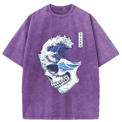 Tokyo-Tiger Skull Wave Washed T-Shirt