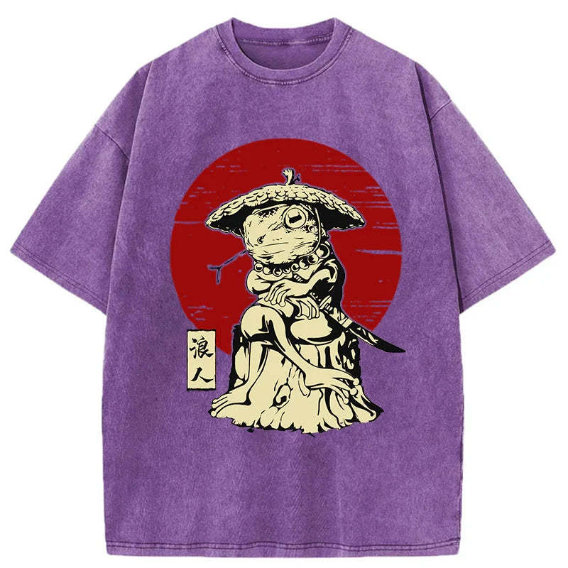 Tokyo-Tiger Rounin Japanese Frog Samurai Washed T-Shirt
