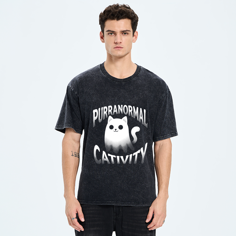 Tokyo‑Tiger Funny Ghost Cat Meme Washed T‑Shirt