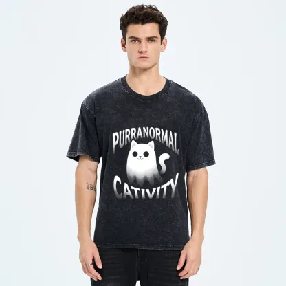Tokyo‑Tiger Funny Ghost Cat Meme Washed T‑Shirt