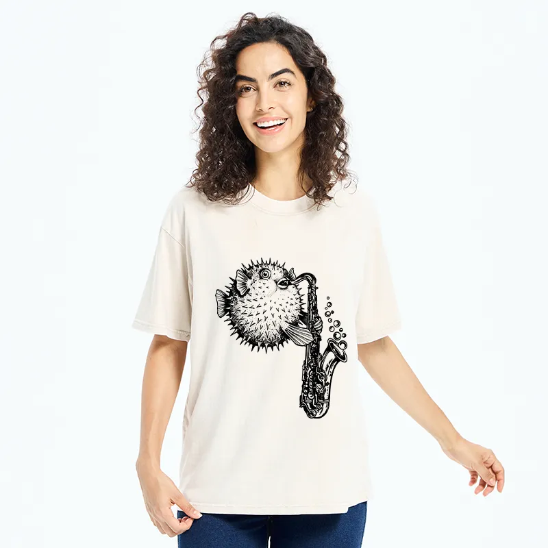 Tokyo-Tiger Pufferfish Performance Washed T-Shirt