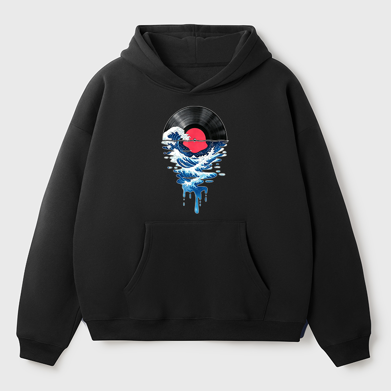 Tokyo-Tiger Vinyl Records And Waves Adult Fleece Hoodie